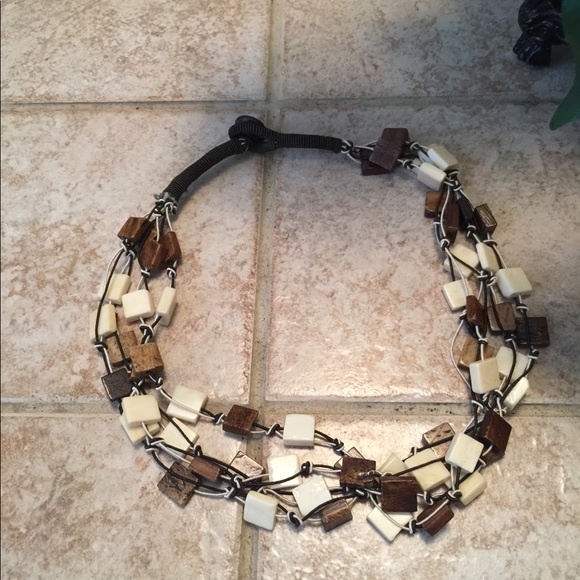 Multi strand brown and cream square tile necklace - Picture 2 of 5